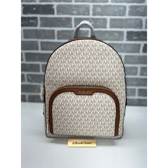 Michael Kors backpack jaycee large front pocket backpack MK signature vanilla - Picture 1 of 11